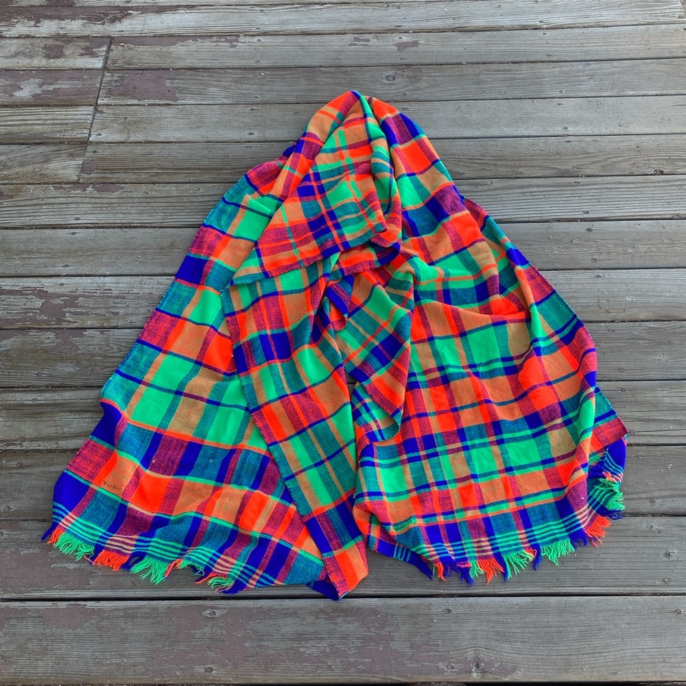 Bundle 3 for 50% off 1970s Vintage Neon Bright Plaid Wrap or Large Scarf